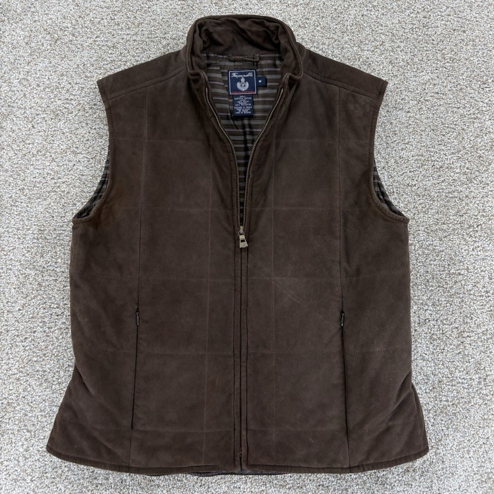 Faconnable Albert Goldberg Goatskin Suede Quilted Vest Womens M Brown Zip Front